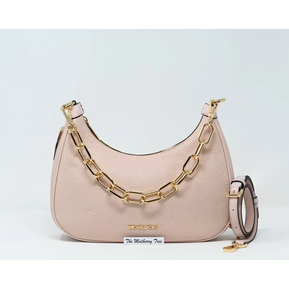 MICHAEL KORS CORA Large Zip Pouchette Powder Blush Pebbled Leather NWT $448